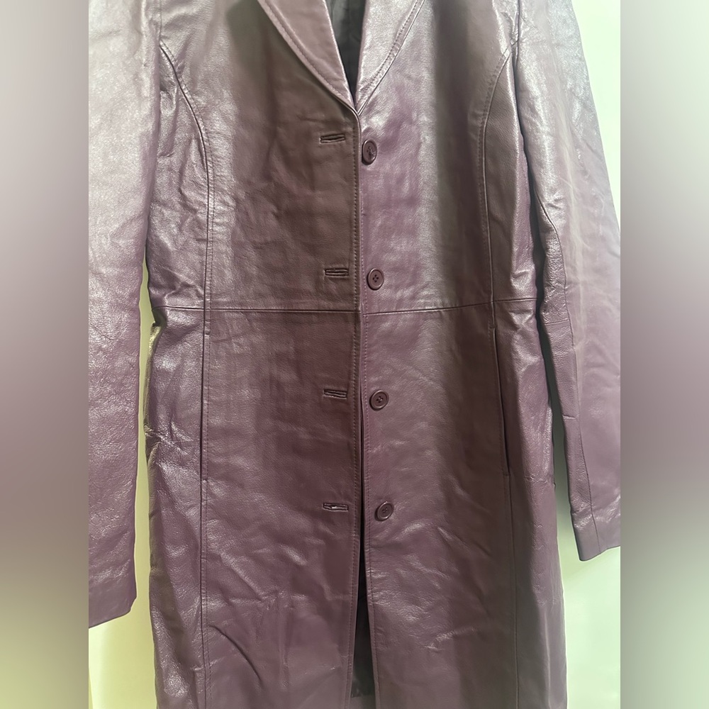 Metrostyle Women’s Purple Leather Trench Coat - Picture 4 of 5